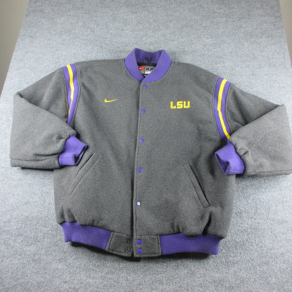 Vintage LSU Tigers Jacket Mens 2XL Gray NCAA Football Nike Snap Front Varsity‎